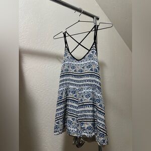 Blue & White Printed Strappy Romper